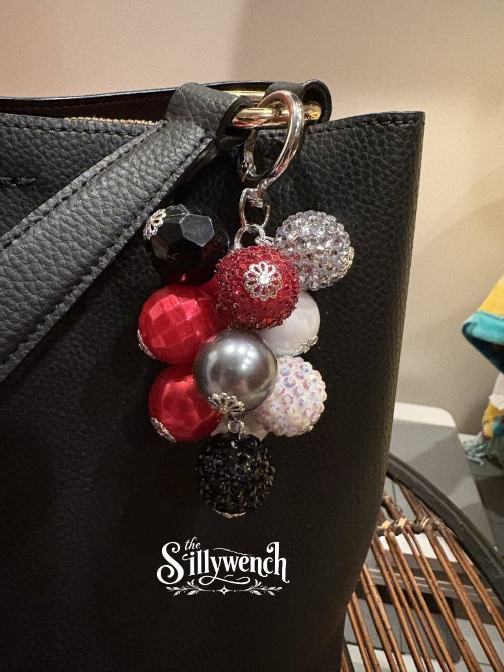 Santa's Little Sparkle Bag Charm, silver-toned